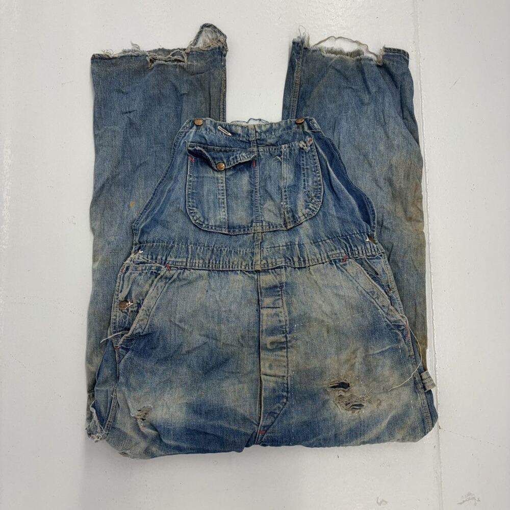 Vintage 50s Big Mac Distressed Workwear Denim Overalls 38x30